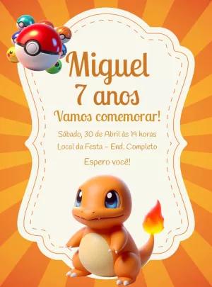 Convite Aniversário Pokémon Charmander para Editar Online