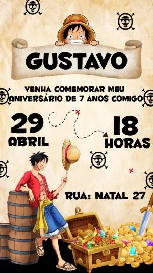 Convite Aniversário One Piece com Personagens para Editar