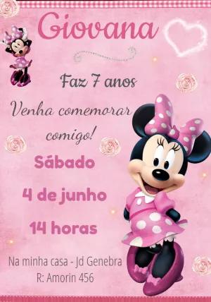 Convite de Aniversário Minnie Mouse Rosa para Editar Online
