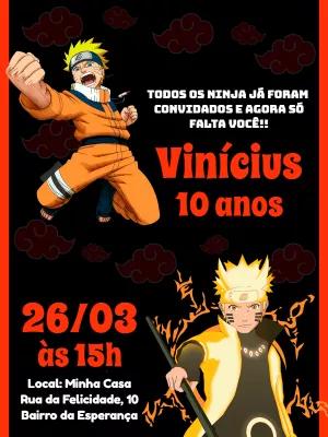 Convite de Aniversário Naruto para Editar e Imprimir Online