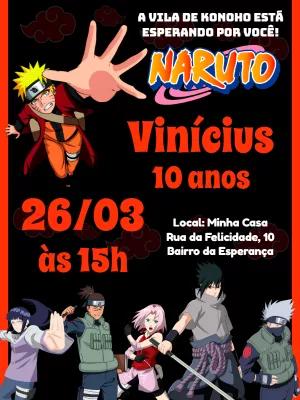 Convite de Aniversário Naruto com Personagens para Editar Online