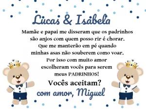 Pedido para Padrinhos de Batismo Ursinho Príncipe Editável