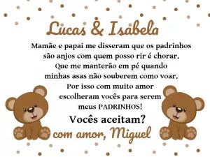 Convite Padrinhos de Batismo Ursinho para Editar Online