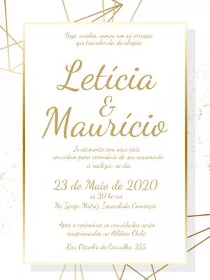 Convite de Casamento Geométrico Dourado para Editar Online