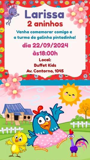 Convite de Aniversário Galinha Pintadinha Editável Online