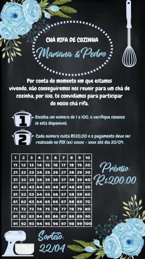 Convite Chá Rifa de Cozinha Quadro Negro para Editar Online