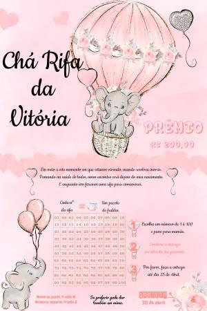 Convite Chá Rifa Elefantinha Aquarela para Editar Online