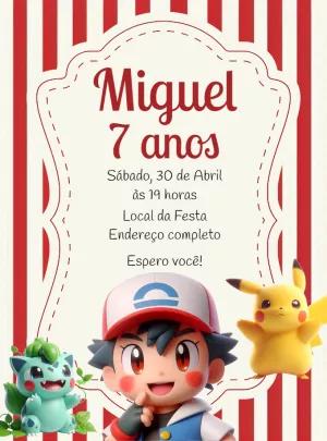 Convite Aniversário Pokémon com Personagens para Editar Online