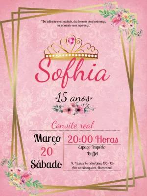 Convite 15 Anos Princesa Rosa e Dourado para Editar Online