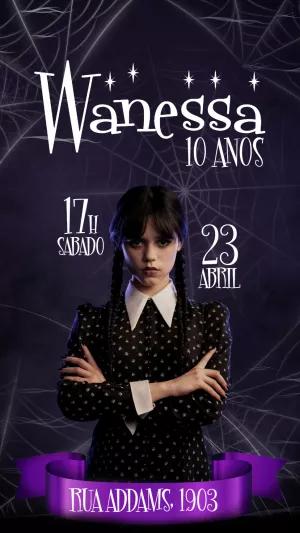 Convite de Aniversário Wandinha Addams para Editar Online