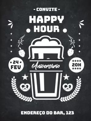 Convite Happy Hour de Aniversário Tema Cerveja para Editar