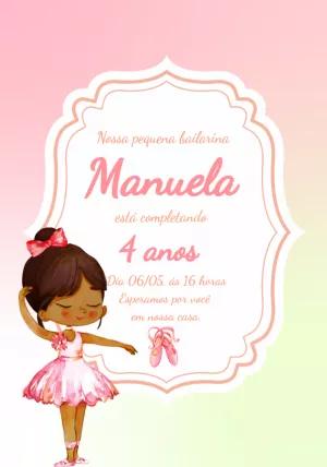 Convite Aniversário Bailarina Morena para Editar Online