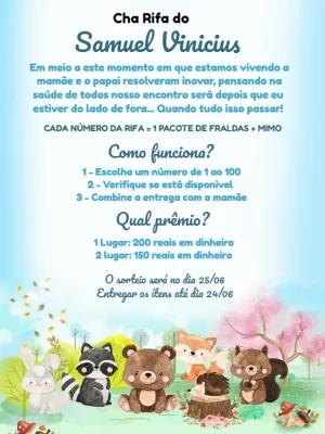 Convite Chá Rifa Animais do Bosque para Editar Online