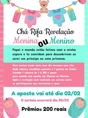 Convite Chá Rifa Revelação Ursinhos para Editar Online