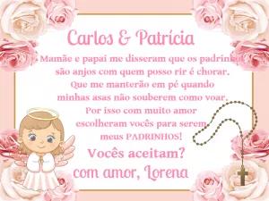 Convite Padrinhos de Batismo Anjinha Rosa para Editar