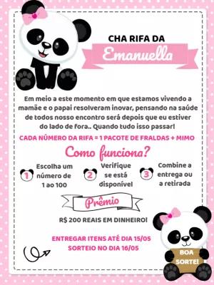 Convite Chá Rifa Pandinha Menina para Editar Online