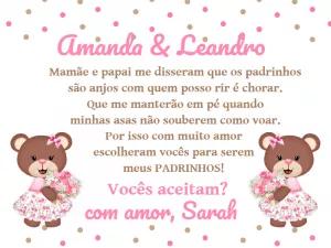 Pedido Padrinhos de Batismo Ursinha para Editar Online