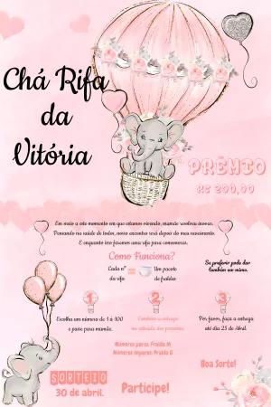 Convite Chá Rifa Elefantinha Aquarela para Editar Online