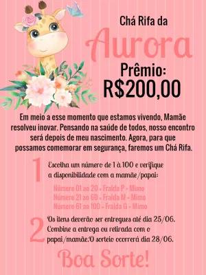 Convite Chá Rifa Girafinha Rosa para Editar Online