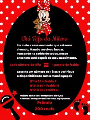 Convite Chá Rifa Minnie Mouse Vermelha para Editar Online