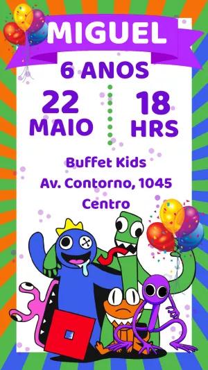 Convite Aniversário Rainbow Friends para Editar Online