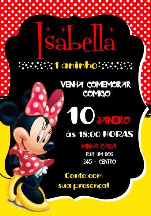 Convite de Aniversário Minnie Vermelha para Editar Online
