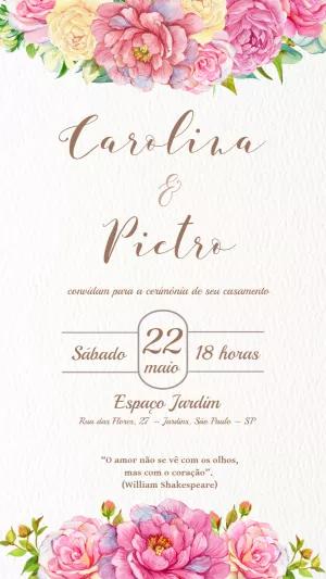 Convite de Casamento Floral Aquarela para Editar Online