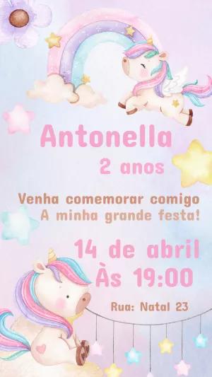 Convite de Aniversário Unicórnio Delicado para Editar