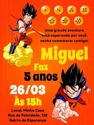 Convite de Aniversário Dragon Ball com Goku para Editar Online