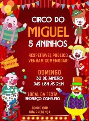 Convite de Aniversário Circo com Palhaços para Editar Online