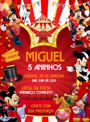 Convite Aniversário Circo do Mickey para Editar Online