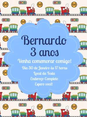 Convite de Aniversário Trenzinho Colorido para Editar Online