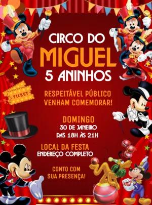 Convite Aniversário Circo do Mickey para Editar Online