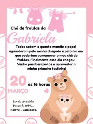 Convite Chá de Fraldas Ursinha Mamãe e Filhote para Editar