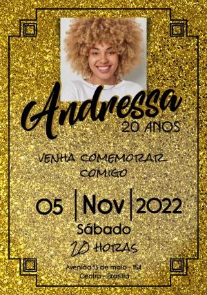 Convite de Aniversário Glitter com Foto para Editar Online