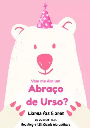 Convite Aniversário Abraço de Urso Rosa para Editar Online