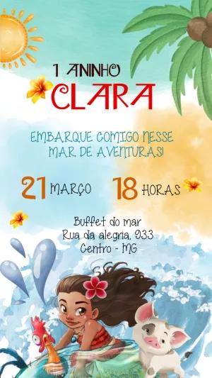 Convite de Aniversário Moana Baby para Editar Online