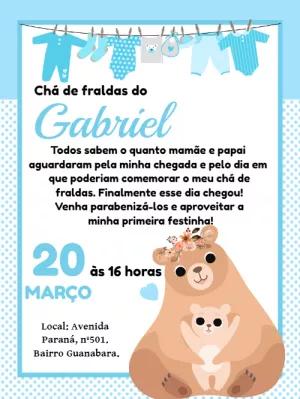 Convite Chá de Fraldas Ursinha Mamãe e Filhote para Editar