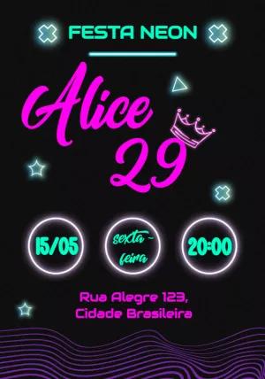 Convite de Aniversário Neon Editável para Festa Balada