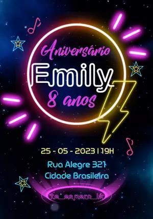 Convite de Aniversário Neon Editável para Festa Balada