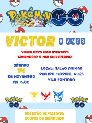 Convite de Aniversário Pokémon Go com Personagens para Editar Online