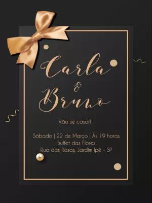 Convite de Casamento Preto e Dourado Luxuoso para Editar Online