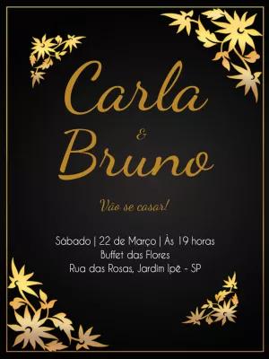 Convite de Casamento Preto e Dourado Provençal para Editar