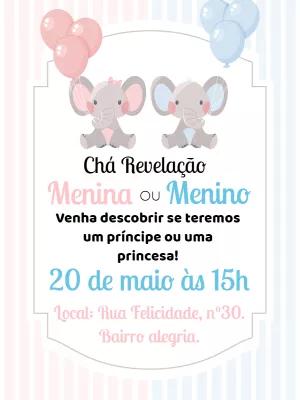 Convite Chá Revelação Elefantinhos para Editar Online