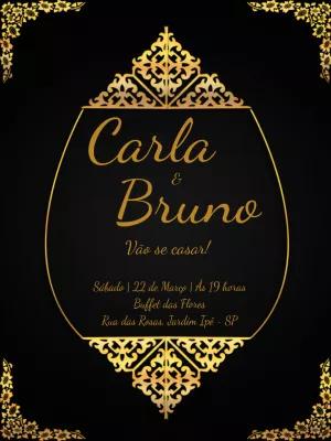Convite de Casamento Provençal Preto e Dourado para Editar