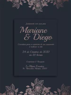 Convite de Casamento Floral Rosê Gold para Editar Online
