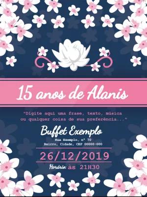Convite de 15 Anos Tema Sakura Floral para Editar Online