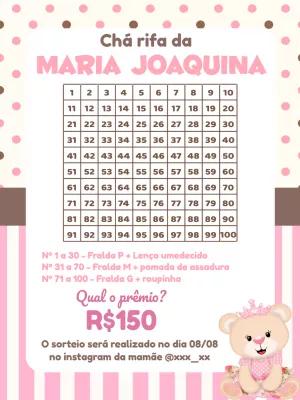 Convite Chá Rifa Ursinha Princesa Editável Online