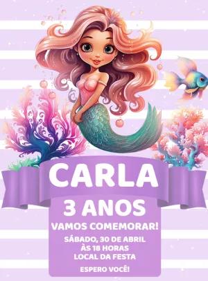 Convite de Aniversário Sereia Fofa para Editar Online
