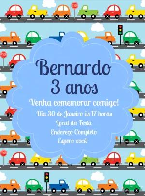 Convite de Aniversário Carrinhos Coloridos para Editar Online